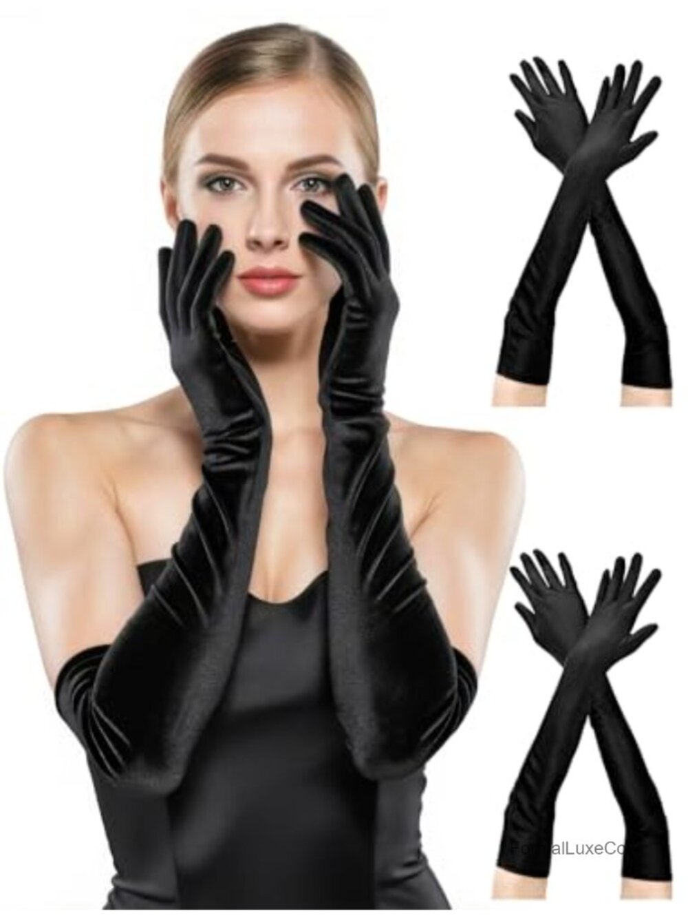 Long Satin Opera Gloves Stretchy Elbow Length Formal Costume Accessory